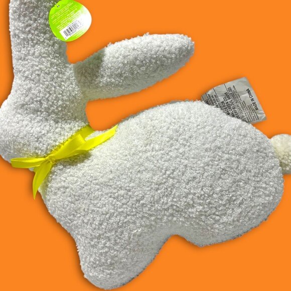 Bunny-Shaped Decorative Pillow With Soft Textured Finish & Yellow Ribbon Accent - Picture 4 of 10